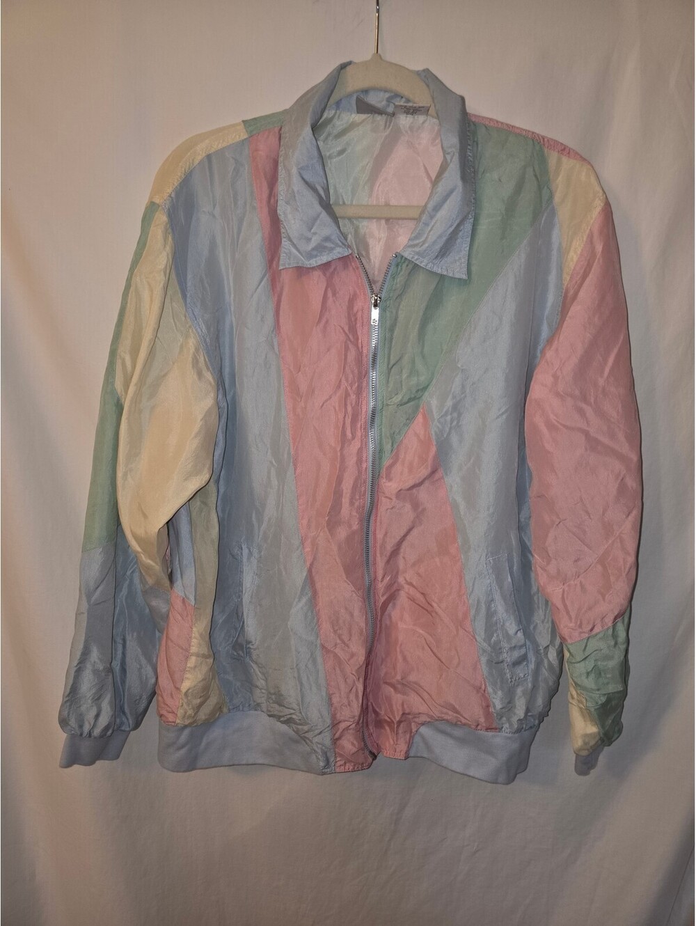 Vintage 80s Silk Retro Blair's Colorblock Bomber Jacket Large